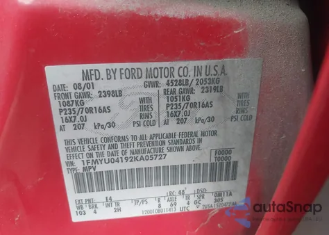 2002 Ford Escape Xlt из США, поврежденный, VIN 1FMYU04192KA05727